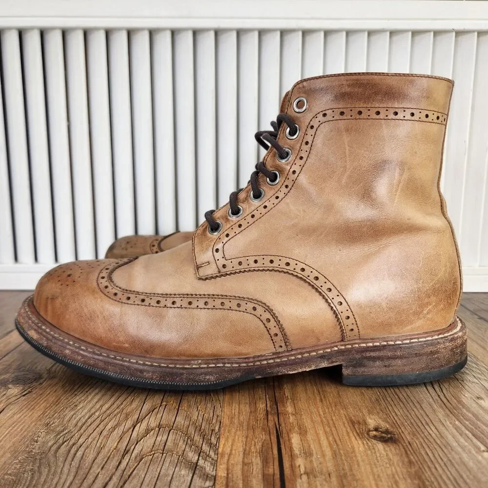 K&H Longwing Wingtip Brogue Boots Mens Size 10 D Brown Leather Lace Up Chukka